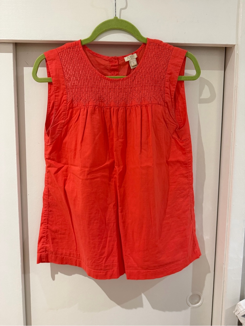J. Crew Coral Sleeveless Smocked Yoke Top